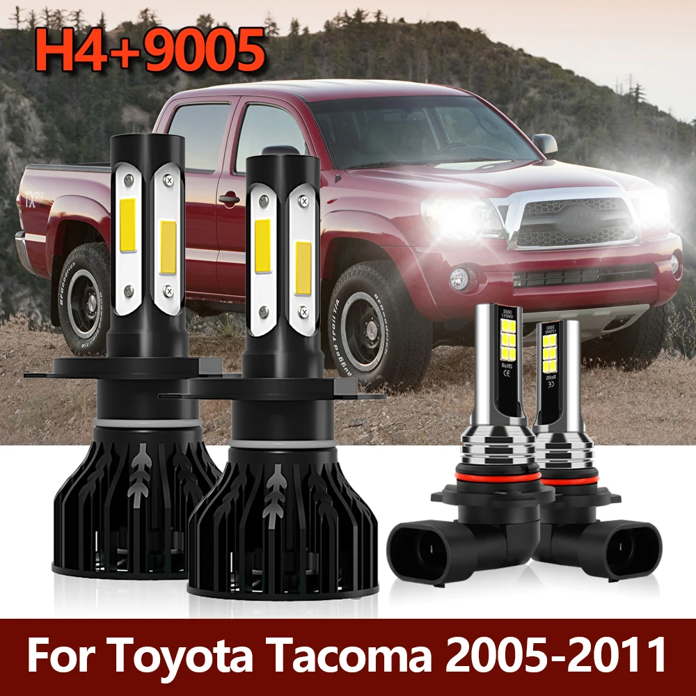 

4x LED Headlight Bulbs H4 Hi/Lo Four-sides Front Lamp+9005 Fog Lights Kit For Toyota Tacoma 2005 2006 2007 2008 2009 2010 2011