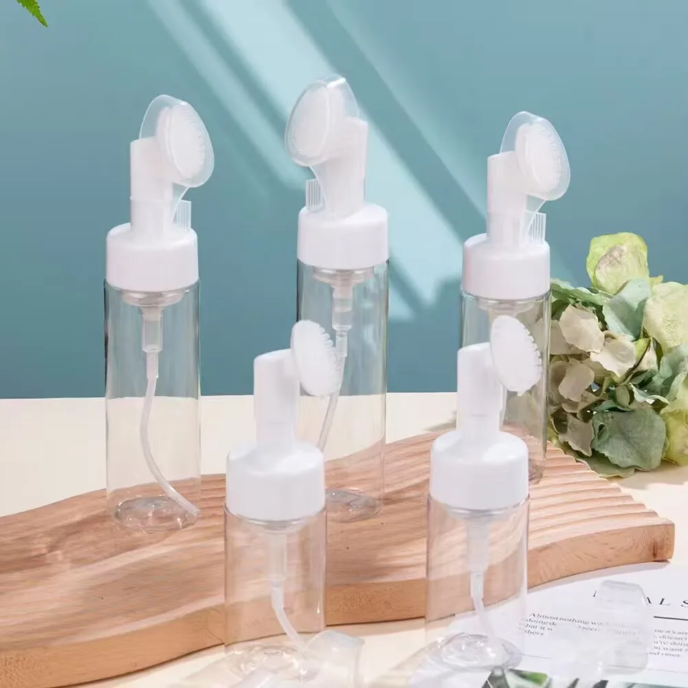 1Pc 100-250ml Facial Cleanser Mousse Foam Maker Bottles with Silicone Clean Brush Portable Soap Foaming Pump Dispenser Container