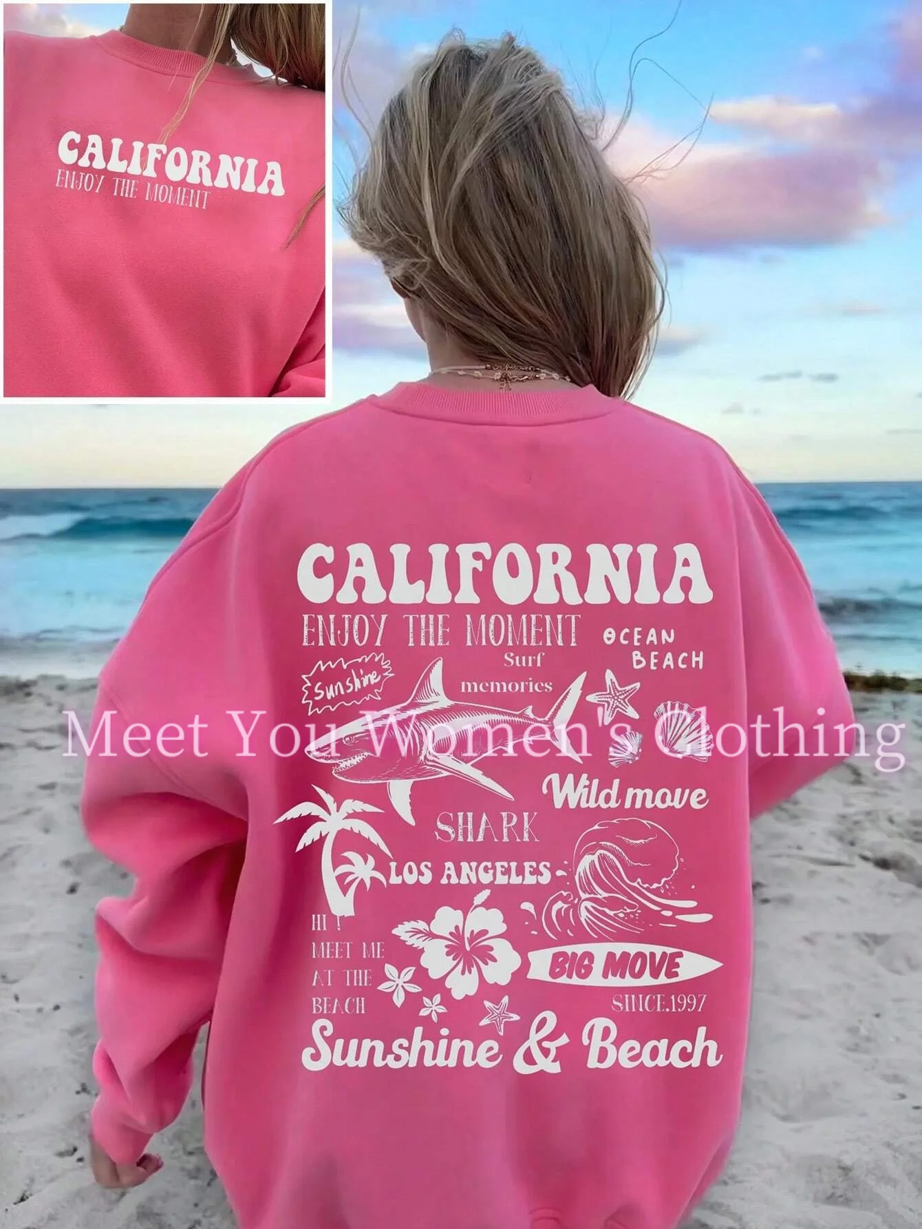 

California Beach Starfish Printed Sweatshirt Long Sleeve Fashion Streetwear Women Top Harajuku Graphic Women Clothing