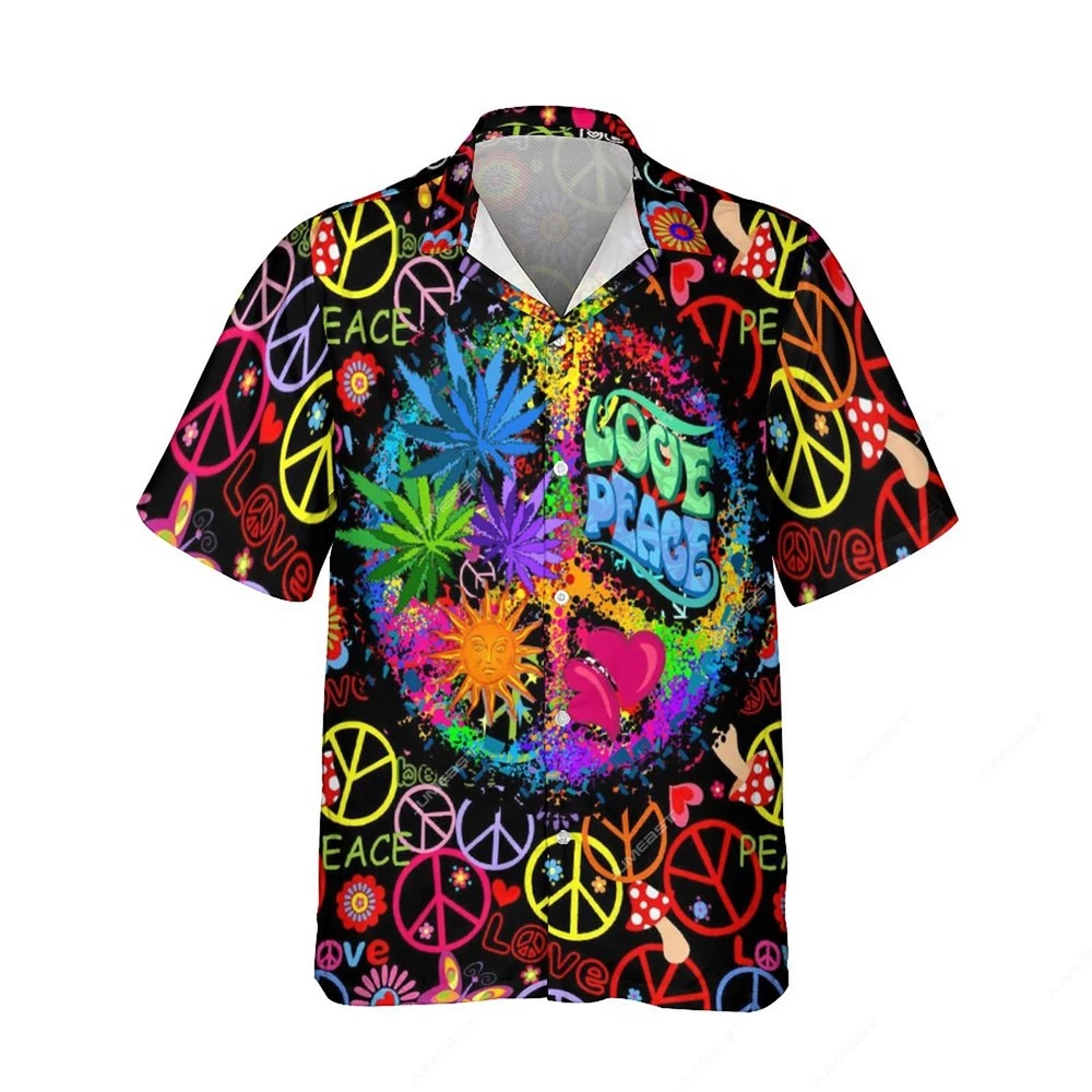 Jumeast 3D Printed Hippie Peace Sign Hawaiian Button Shirt For Men Love Symbol Beach Tees Women Blouse Streetwear Drip Clothing