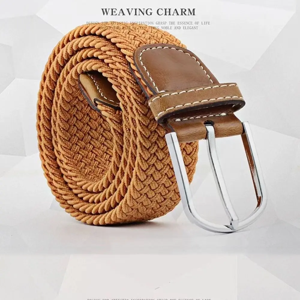 Multicolored Elastic Braided Belt No Hole Adjustable Stretch Woven Belt Alloy Pin Buckle Comfortable To Wear Men's Waistband