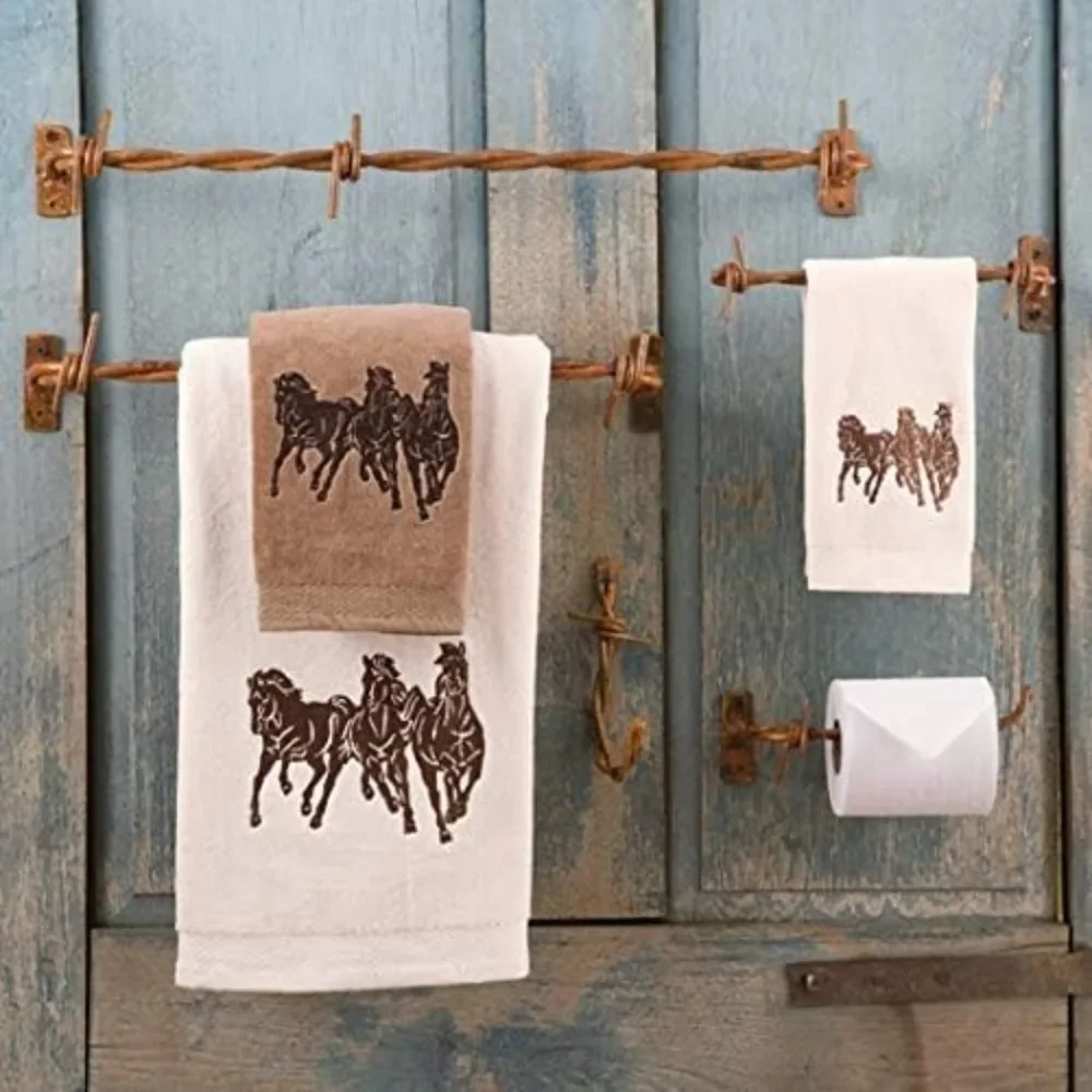 

Paseo Road Western Horse 3 Piece Rustic Bathroom Towel Set, Mocha Southwestern Towels with Embroidery, Lodge Bat