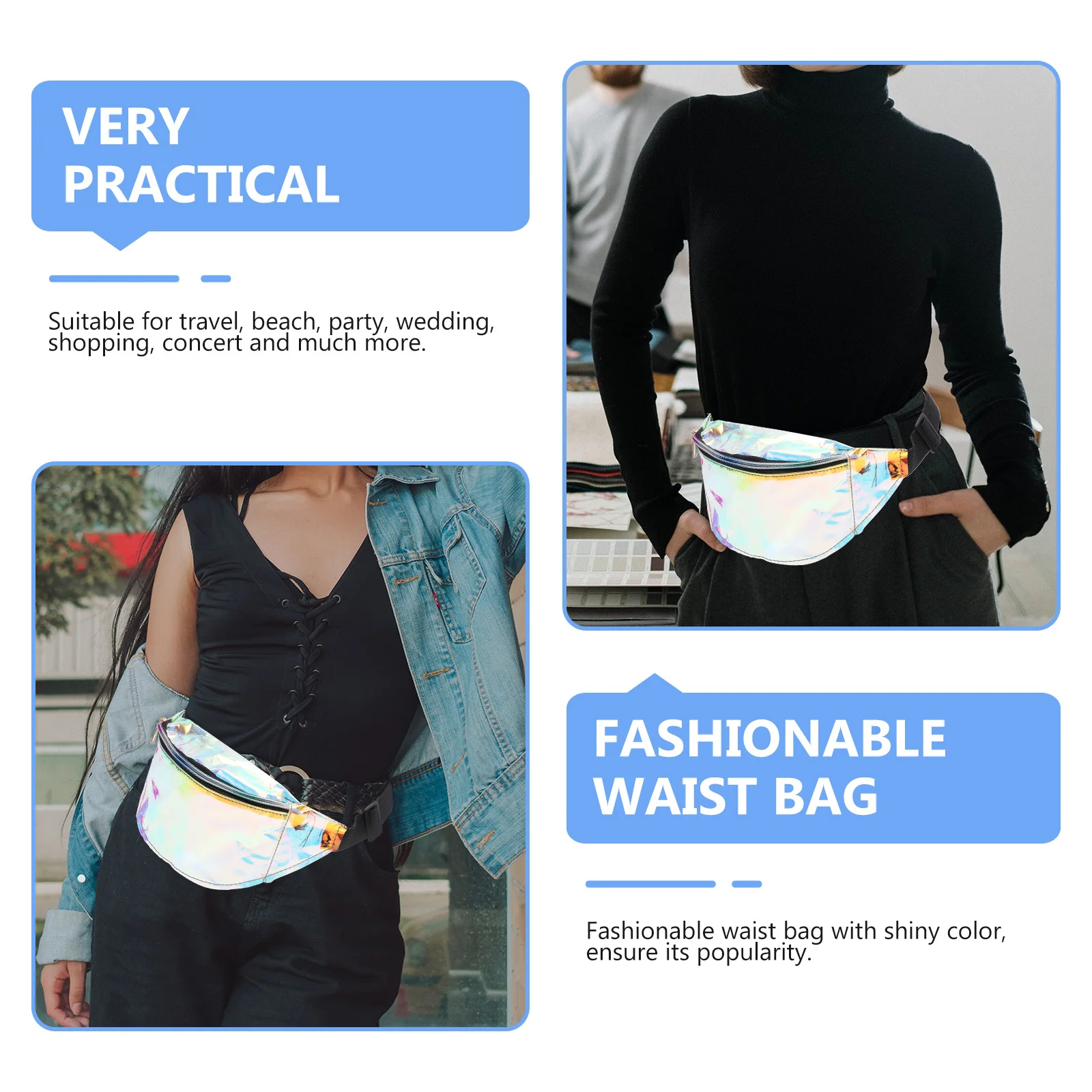 

1Pcs Waist Bag Adjustable Belt Dazzling Transparent Crossbody Shoulder Bag for Women Travel Shopping Party Fanny Pack