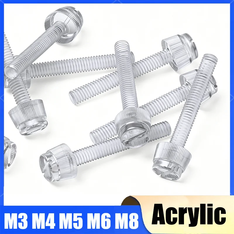10~50Pcs M3 M4 M5 M6 M8 Acrylic Clear Transparent Knurl Slotted Head Toolless Thumb Bolt Screw Length 5mm~60mm
