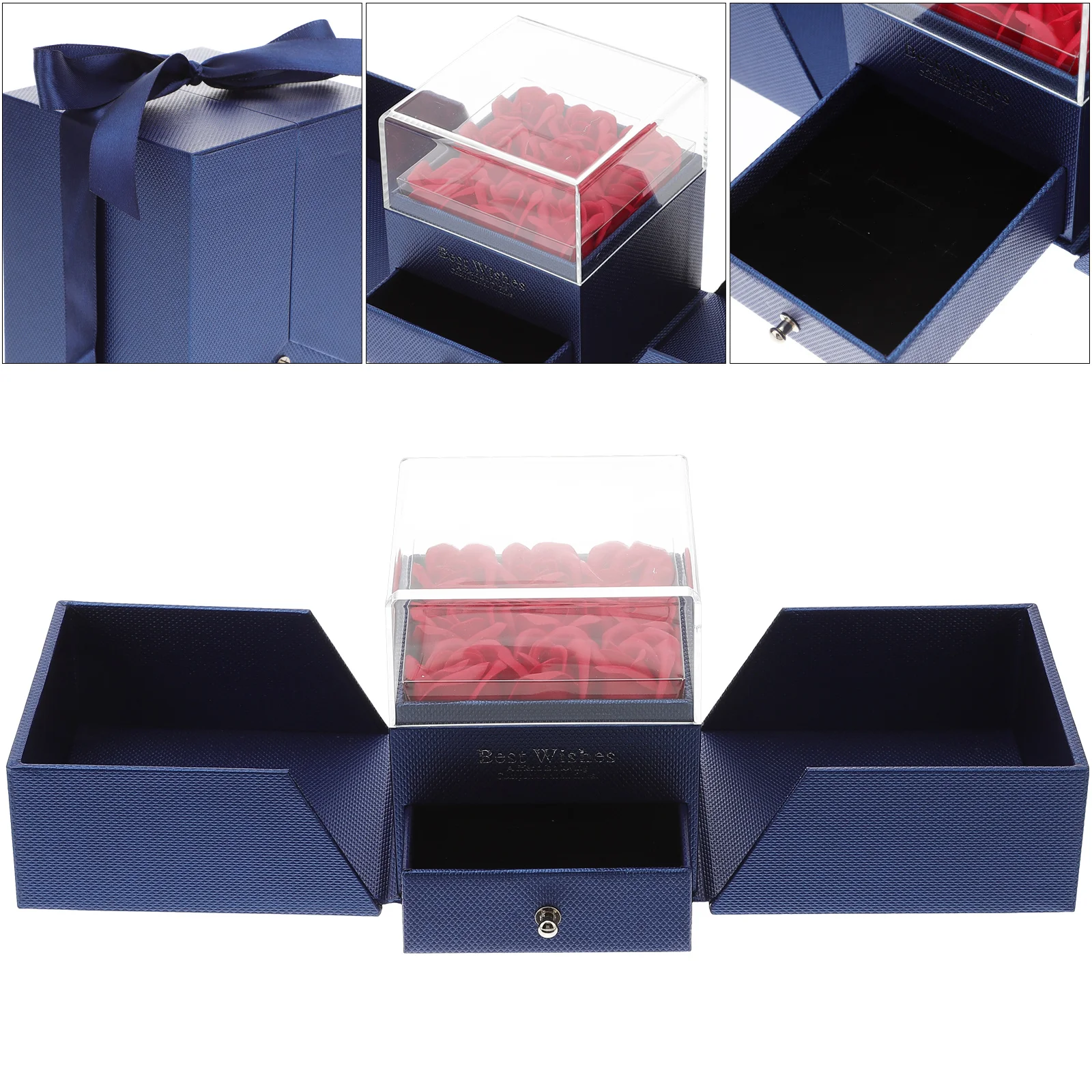 1Pcs Eternal Flower Jewelry Box Bright Red Lifelike Petals Jewelry Storage Organizer for Rings Earrings Necklaces Bracelets