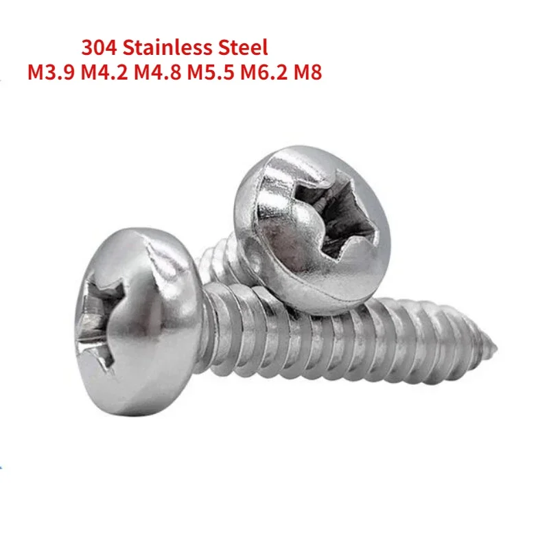 

20/50/100pcs M3.9 M4.2 M4.8 M5.5 M6.2 M8 A2 304 Stainless Steel GB845 Cross Phillips Pan Round Head Self Tapping Wood Screw