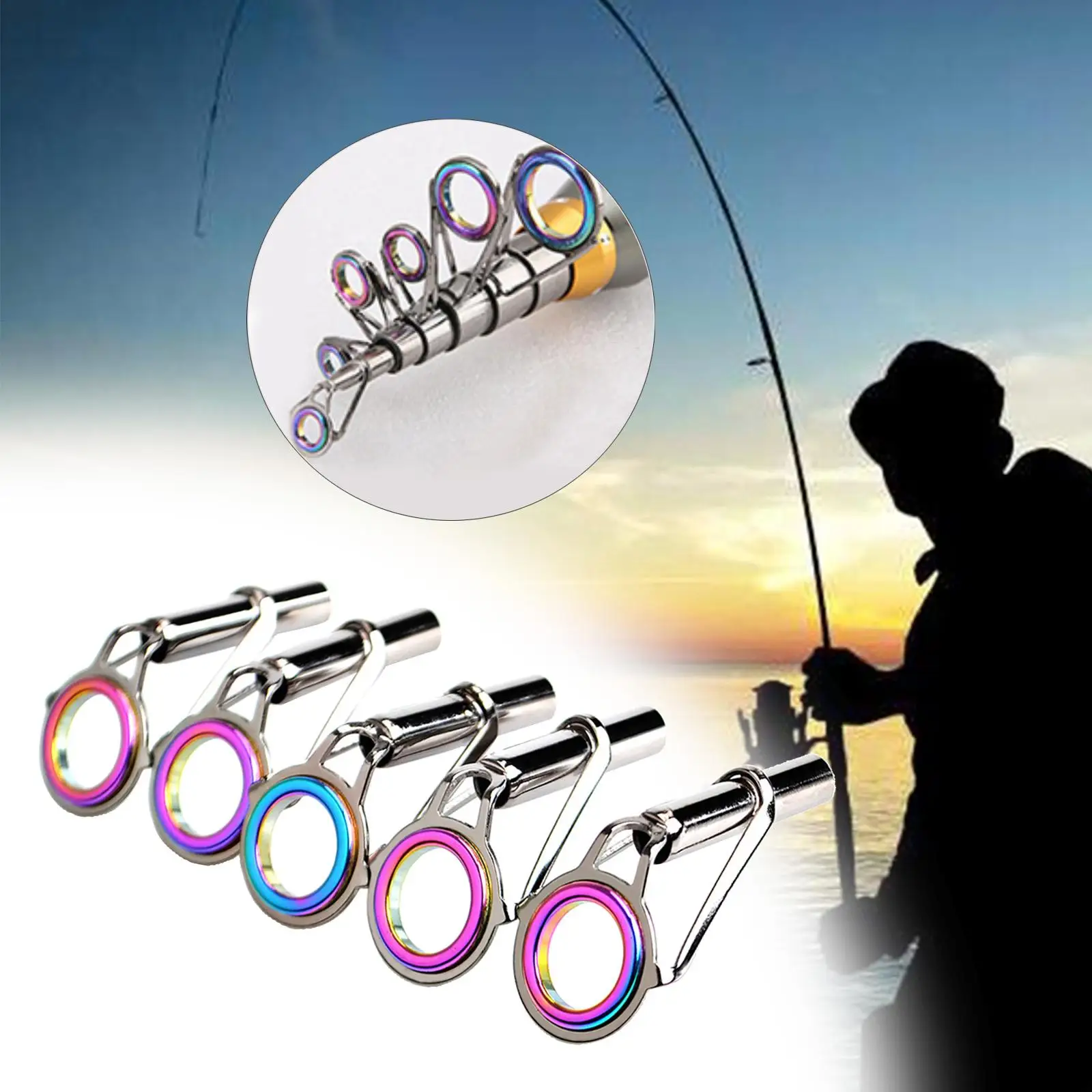 Fishing Rod Tip Guide Ring Set, Circular Pole Repair, 9 Sizes, 2x5x, Multicolor image 3
