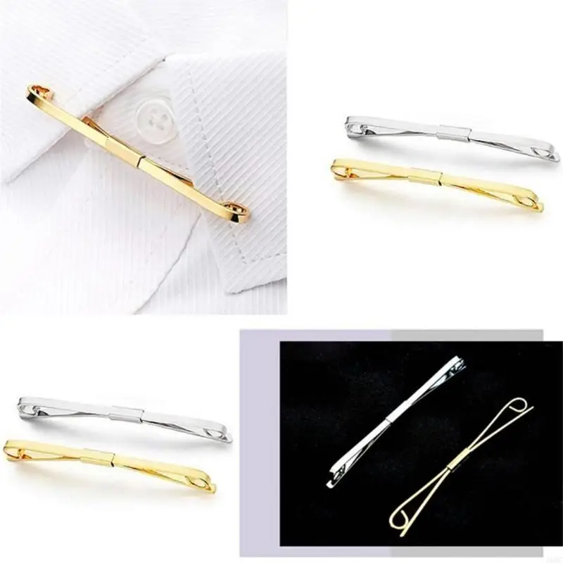 39BC Mens Shirt Collar Clip with Double Chain Tassels Neck Tie Cravat Bar Pin Clasp