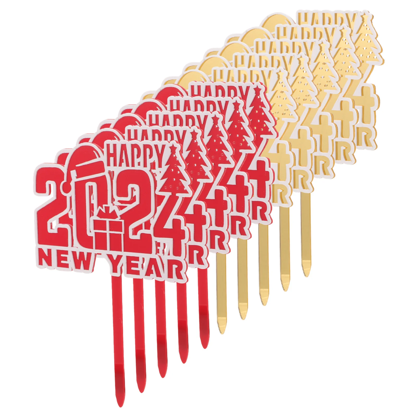 

10Pcs Cake Cupcake Set New Year Theme Acrylic Dessert Picks Happy Party Decorations Supplies for Cupcakes Cakes Ice Cream Cheese