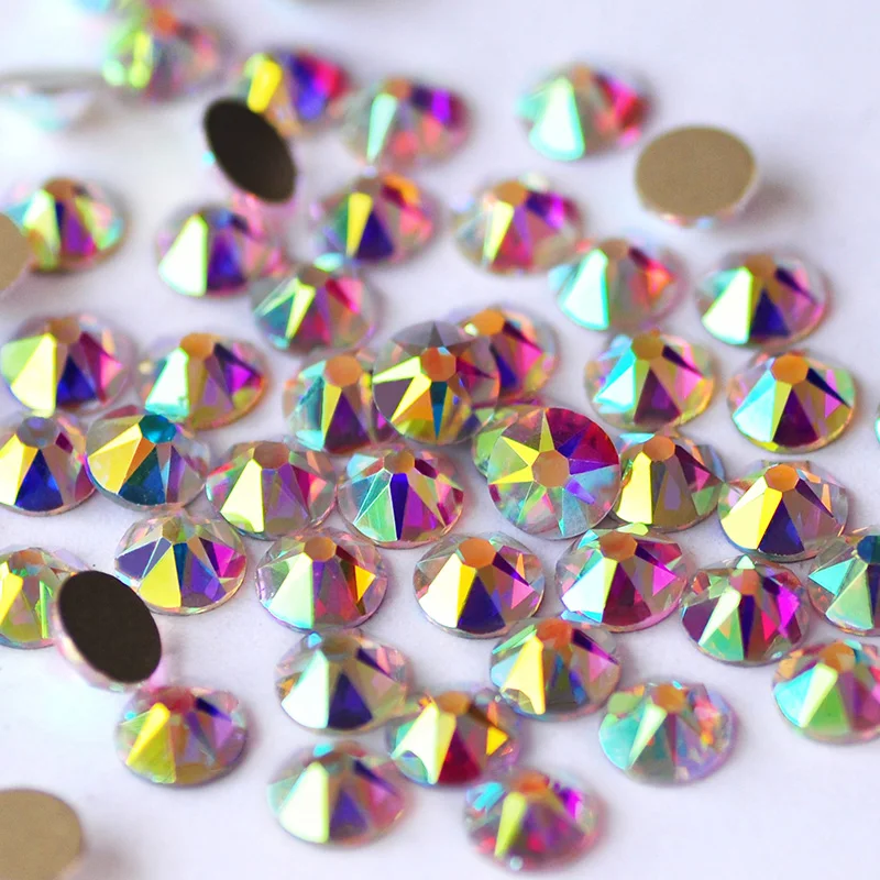 

SW 8 Big 8 Small Crystal AB Multiple Sizes Non Hotfix Rhinestone Round Flatback Rainbow Nail Rhinestones for Clothes Decoration