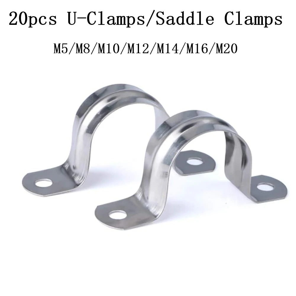 20PCS Stainless Steel Pipe Clamp U-Clamp Two Hole Pipe With Saddle Clamp For Water Supply Fire Protection Heating And More