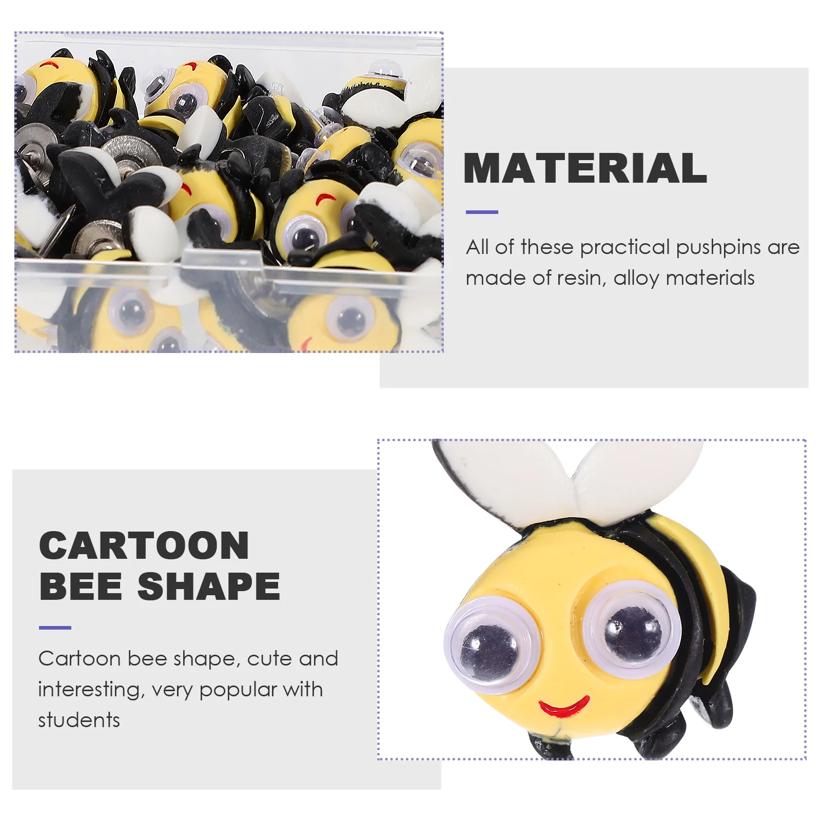 

20pcs Cartoon Thumbtacks Cute Bee Shape Pushpins Soft Cork Board Tacks Resin Alloy Multi Function Office Supplies Map for Women