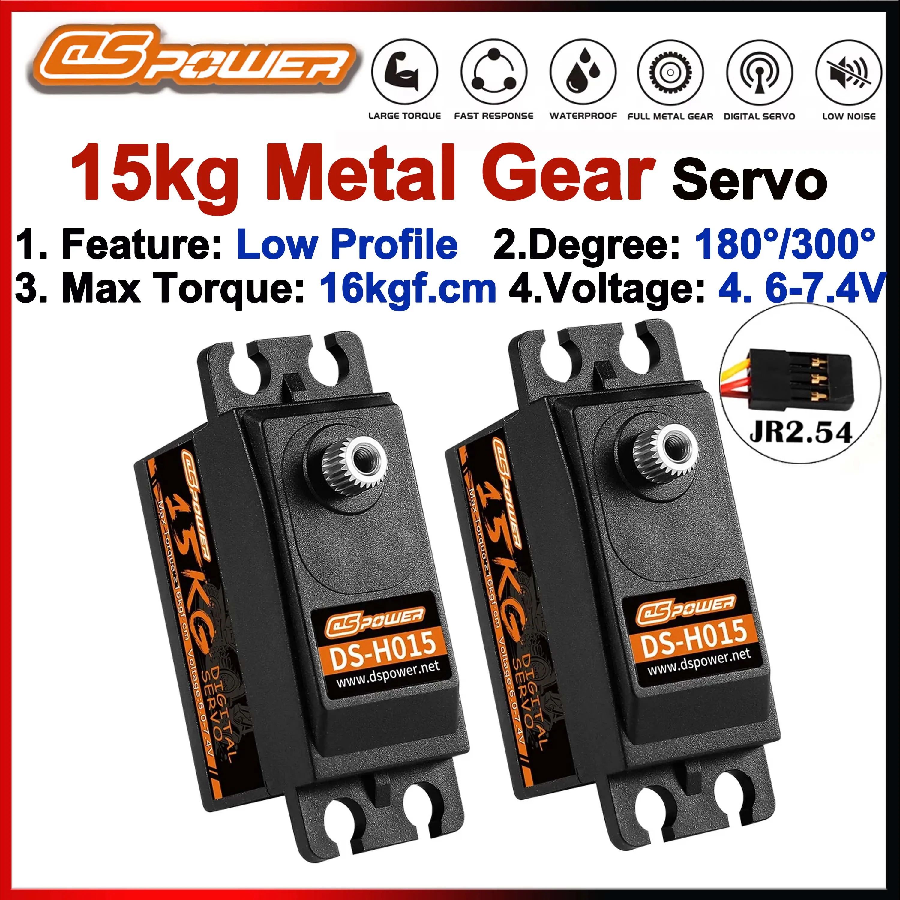 

DSpower 15KG Short Body Metal Gear Digital Servo Low Profile Large Torque for 1/8 1/10 RC Car Crawler Plane Drone Robot Arm Part
