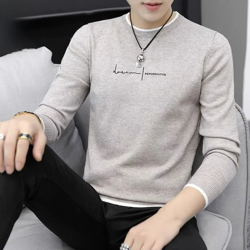 

Мужской трикотажный джемпер с круглым вырезом, повседневный, базовый, модный, зимний, новый, удобный, с длинным рукавом, цветной