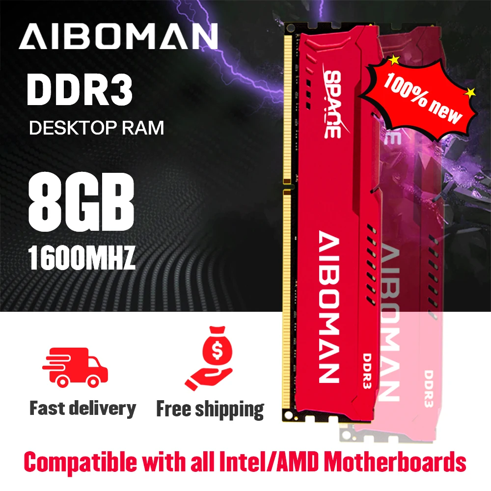 

AIBOMAN DDR3 8G 1600Mhz Brand New Ram with heatsink desktop suitable gaming office