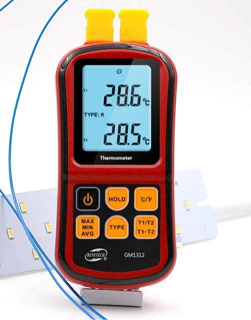 GM1312 Contact Thermometer Dual Channel Thermocouple High Precision Electronic