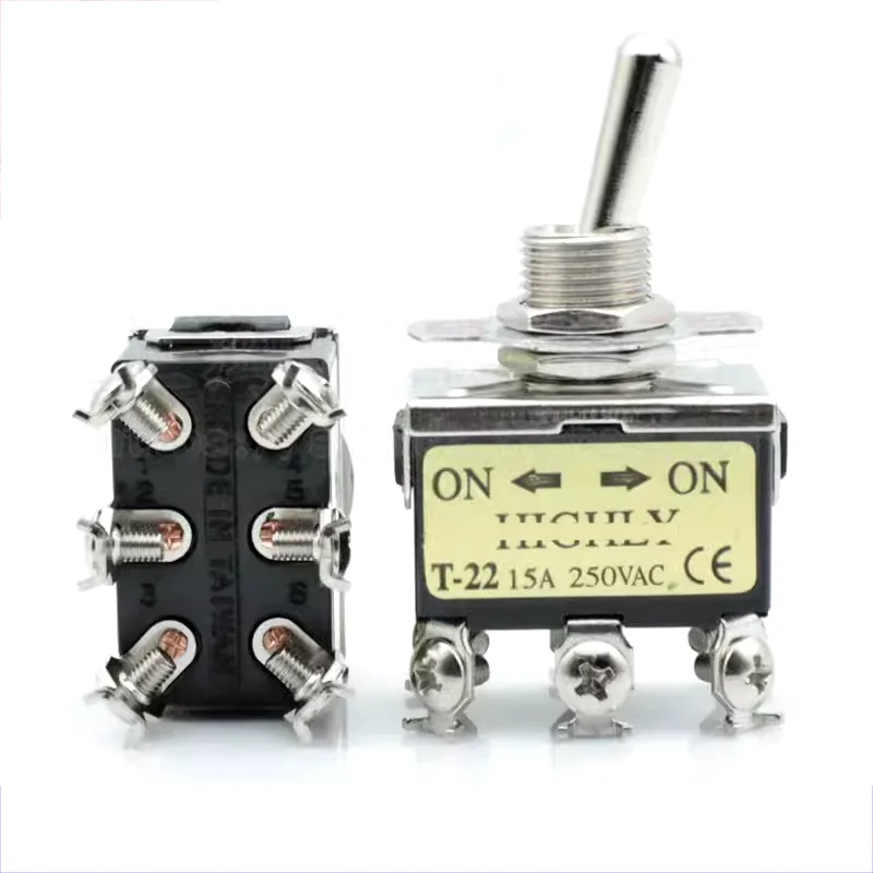 Original T-22BS CE certified double pole double throw ON-ON 6-pin 2-stop T-22 Head/Toggle/Toggle switch 15A250V M12