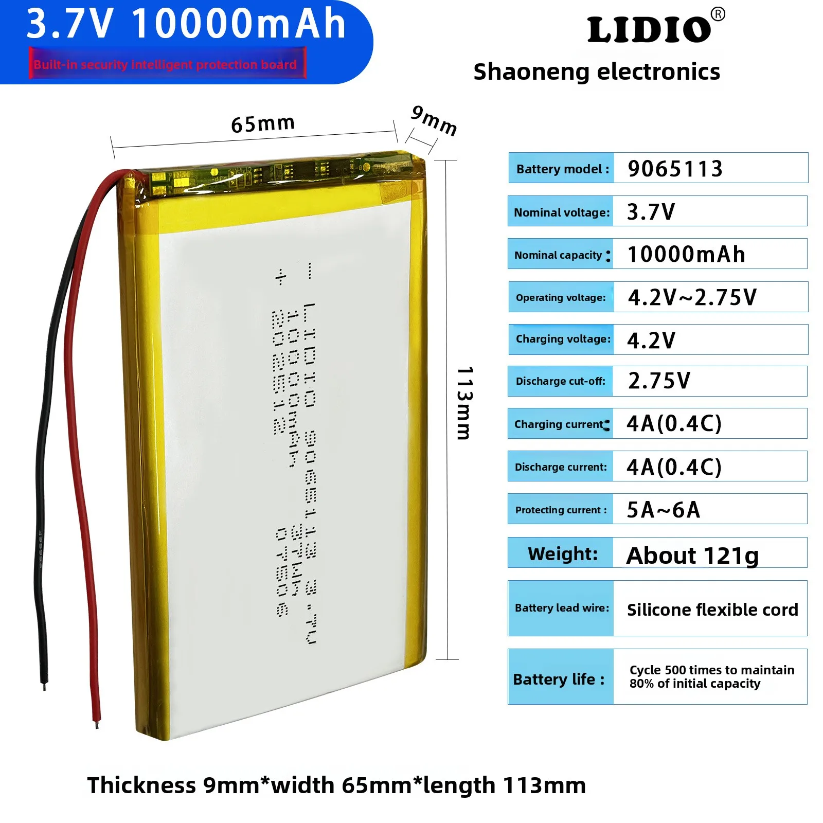9065113 High-capacity 10000mAh Polymer Lithium Battery Mobile Power Bank  Lithium Battery  Energy Storage Battery