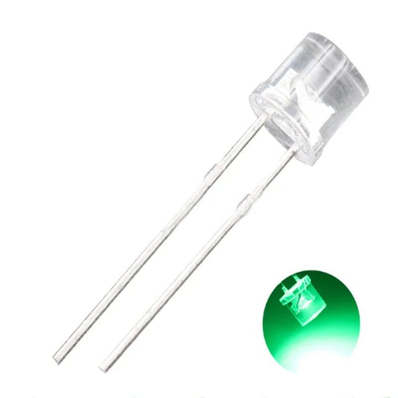 100 Uds LED F5/5mm cabeza plana blanca pierna larga alto brillo rojo, amarillo, azul, rosa, luz púrpura enchufe directo cuentas de lámpara LED