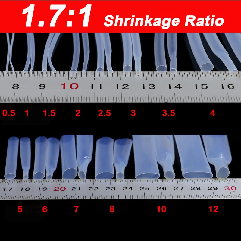 1M Transparent Heat Shrink Tube PTFE/FEP Shrinkage Ratio 1.7:1 / 1.3:1 /4:1 Dia.0.5mm ~ 40mm High Temperature Cable Shrink Film