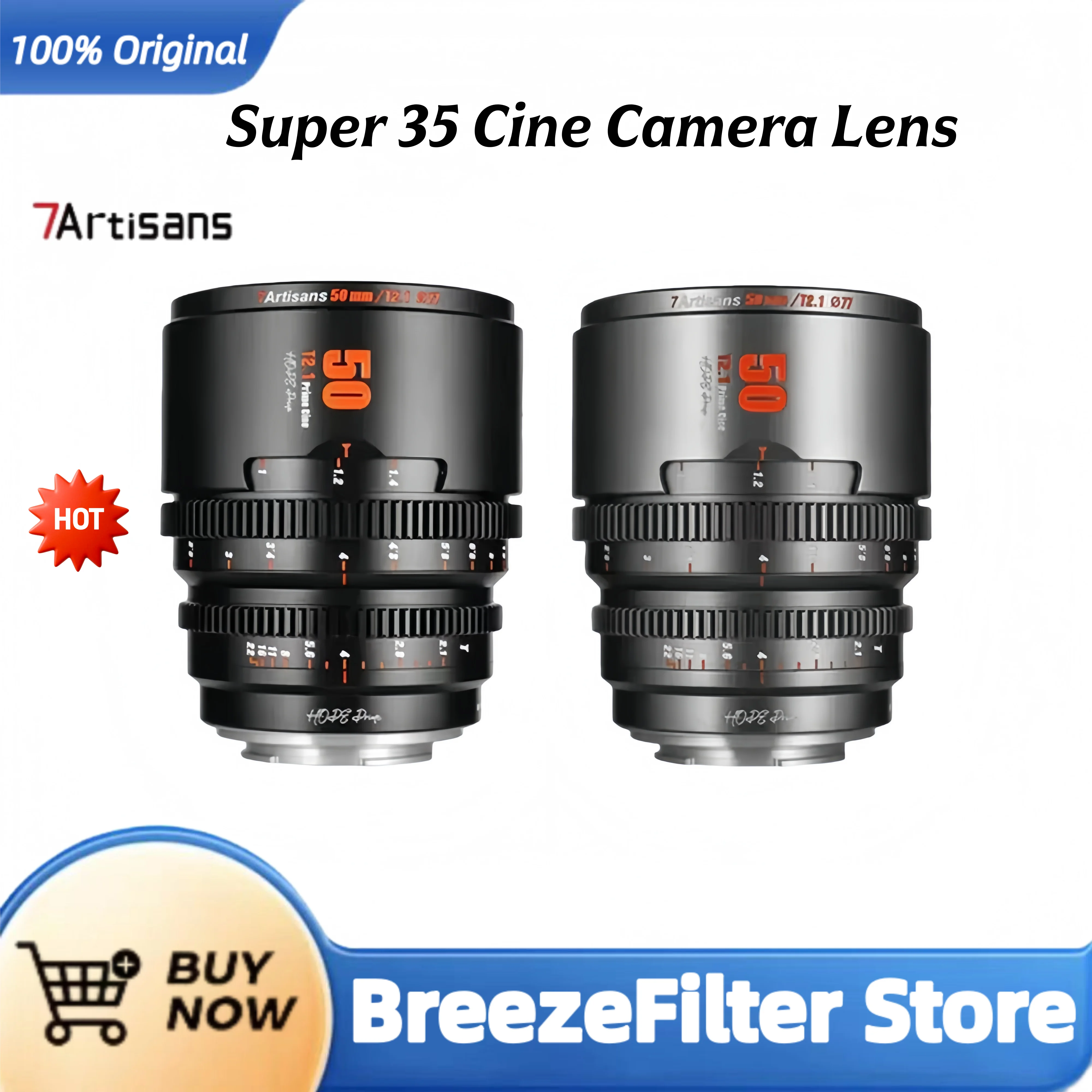 

7artisans Hope Prime Super 35 Cine Camera Lens 10mm 16mm 25mm 35mm 50mm 85mm T2.1 Lens For Sony E Canon RF Fujifilm XF M43
