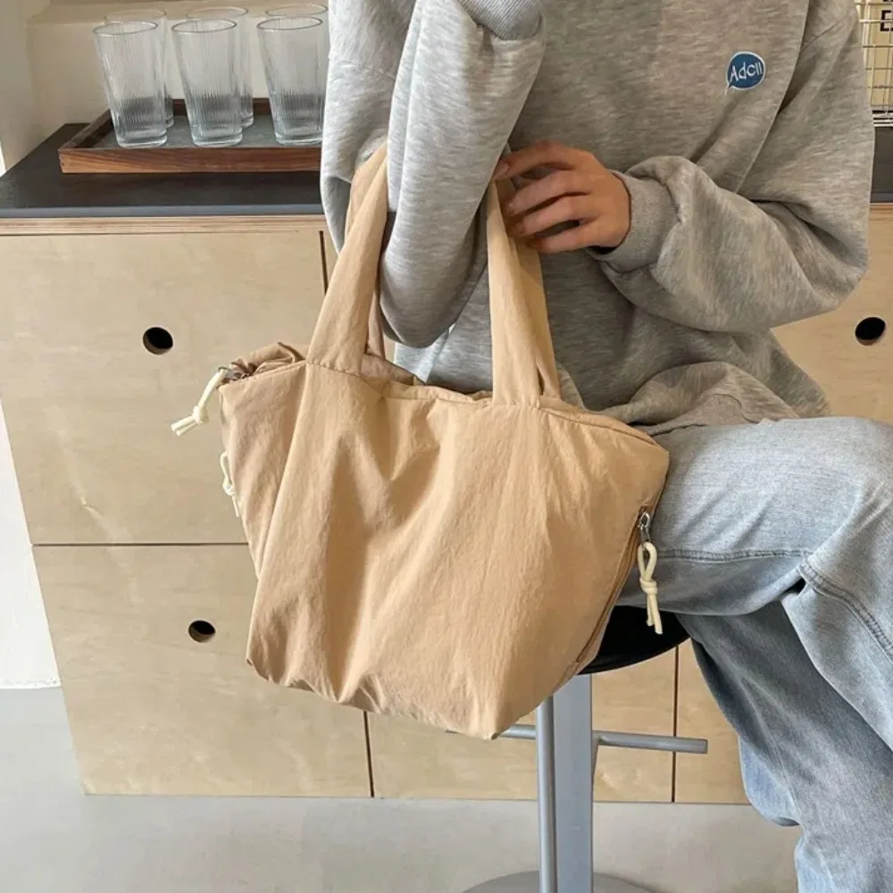 Casual Bag Polyester Solid Color Handbag Portable Zipper Cloth Bag Soft Underarm Bag Canvas Shoulder Bag Daily