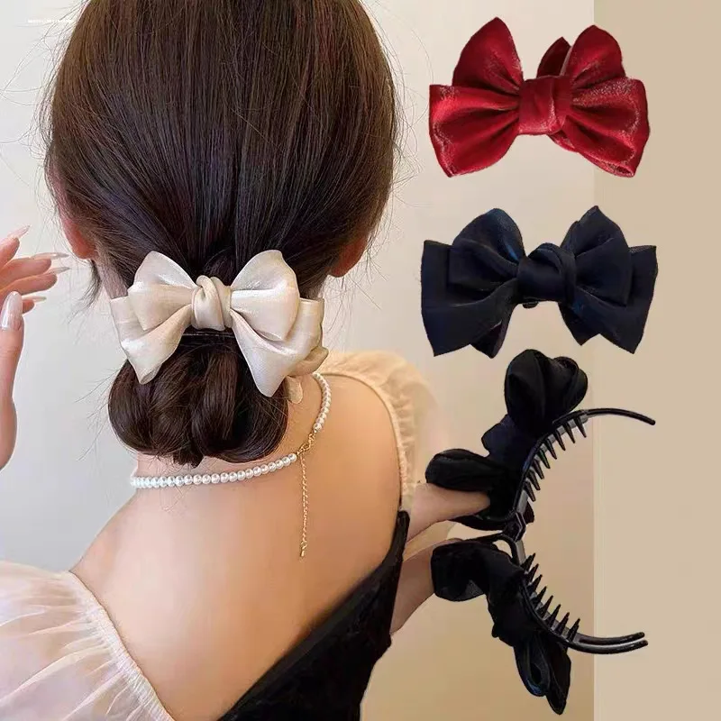 

Solid-color large fabric Vintage Bow Hair Clamp Pastoral Style Hair Accessories Hair Clip Back Head Hairpin Women Girls