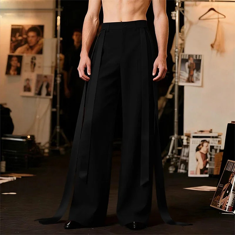 INCERUN Men Pants Solid Color Joggers Button Casual Wide Leg Trousers For Man With Belt Streetwear Baggy 2026 Fashion Pantalones
