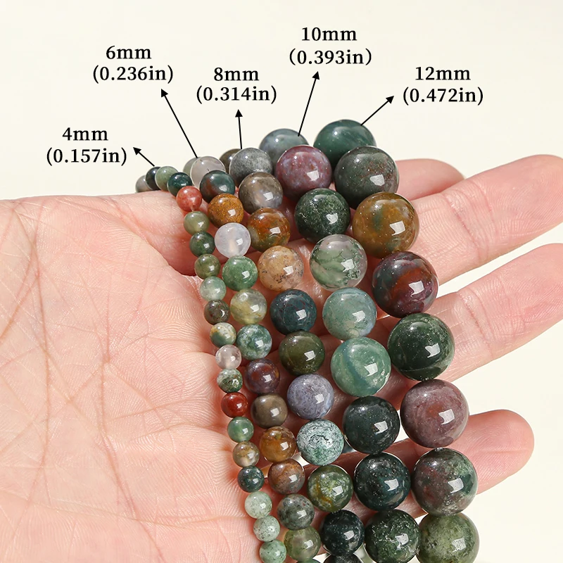 6 8 10mm Indian Agate Natural Stone Beads Round Loose Spacer Beads For Jewelry Making DIY Charm Bracelet Necklace Accessory 15\'\'