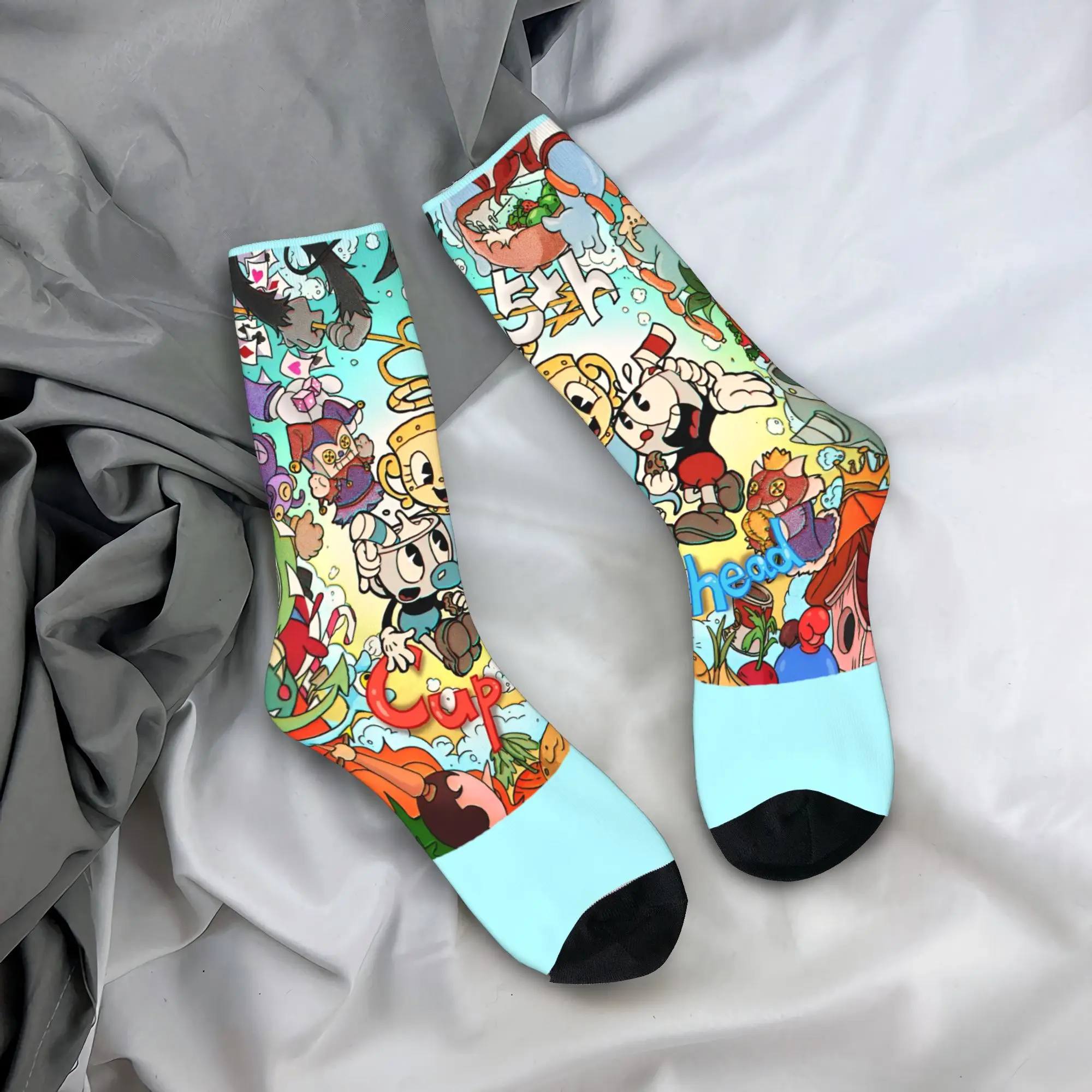 

Мужские носки Cuphead, чулки с героями мультфильмов, осенние готические мягкие носки с узором, противоскользящие носки для спорта на открытом воздухе