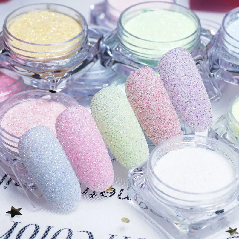 Juego de macarrones para decoración de uñas, polvo acrílico de lana brillante, arena Mineral y diseño recubierto de azúcar, polvo para uñas de invierno DIY, 12 Uds.