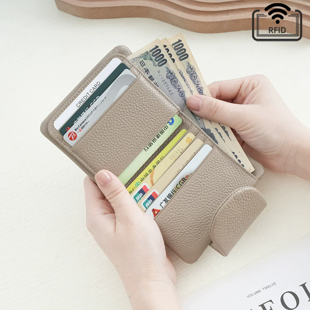 rfid対応のコインケース、本物の牛革製、コンパクトな三つ折り財布。小柄な女性向けのハンドバッグやクラッチバッグに最適。牛革製のカードホルダー、旅行用カード財布としても。