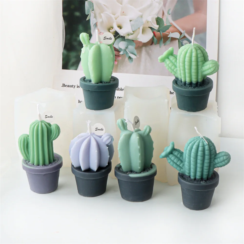 DIY Succulent Cactus Scented Candle Molds Cute Simulation Plant Cactus Scented Candle Plant Flower Soap Aromatherapy Crafts