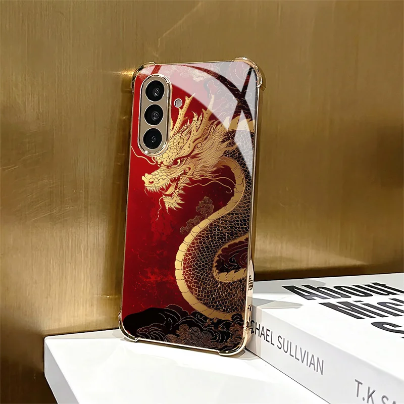 Red gold dragon pattern Phone case glass phone case for Samsung GalaxyS26 S25 24 23 22 21 Ultra/Plus/FE shockproof back cover