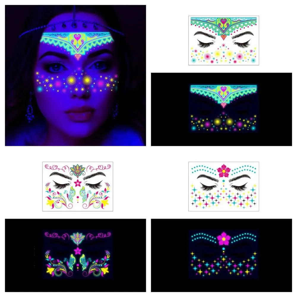 

2023 New European Nightclub Masquerade Fluorescent Face Stickers Waterproof Music Festival Glow Tattoo Stickers