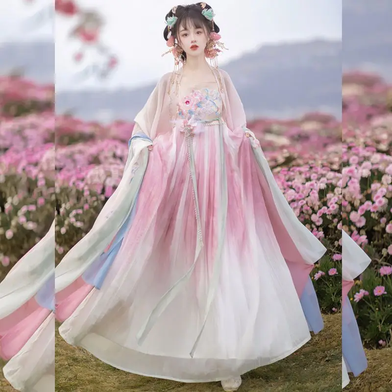 Hanfu dress Chinese ancient costume woman Hanfu cosplay Tang style big sleeve shirt gradual change color fairy dance dress