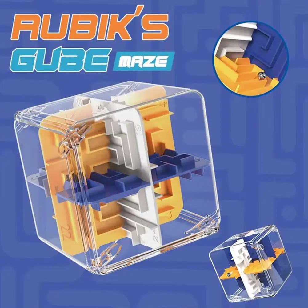 Magiczna Kostka Labirynt 3D, Zabawka Logiczna, Kostka Edukacyjna Rozwijająca Inteligencję dla Dzieci, Przezroczysty Labirynt z Kulą