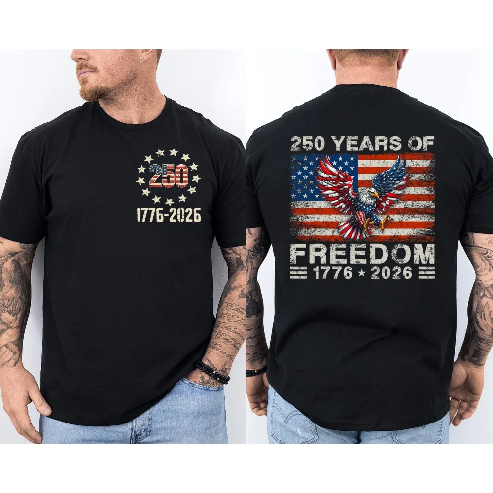 

Classic The United States Anniversary 1776-2026 Eagle 2 Sided T Shirt Men Patriotic 4th of July Flag Tee Summer Short Sleeve