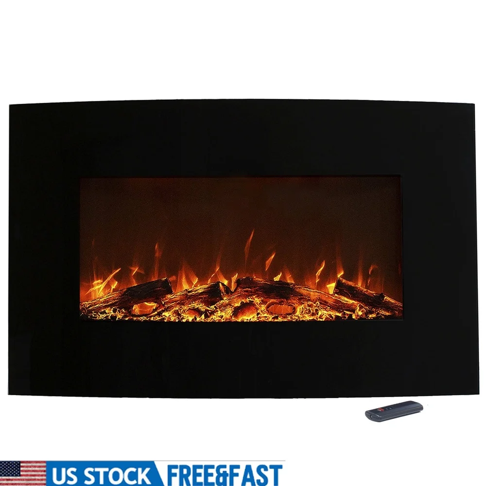 36 Inch Wall Mounted Electric Fireplace with Remote Color Changing Flames Adjustable Heat 10 Flame Options Safe Thermal Cutoff