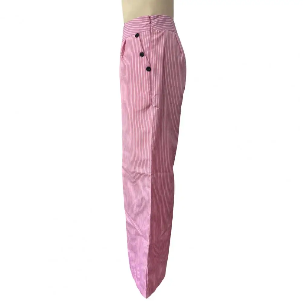 Loose Pants Office Trousers Striped Wide Leg Pants for Women High Waisted Loose Trousers with Button Breathable Palazzo Pants