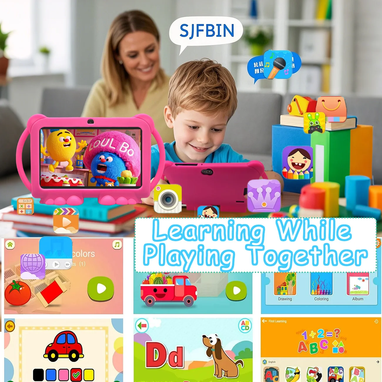 Tablet per bambini Android da 7 pollici, WiFi, batteria da 3000 MAH, doppia fotocamera, regali per bambini per Natale e compleanno