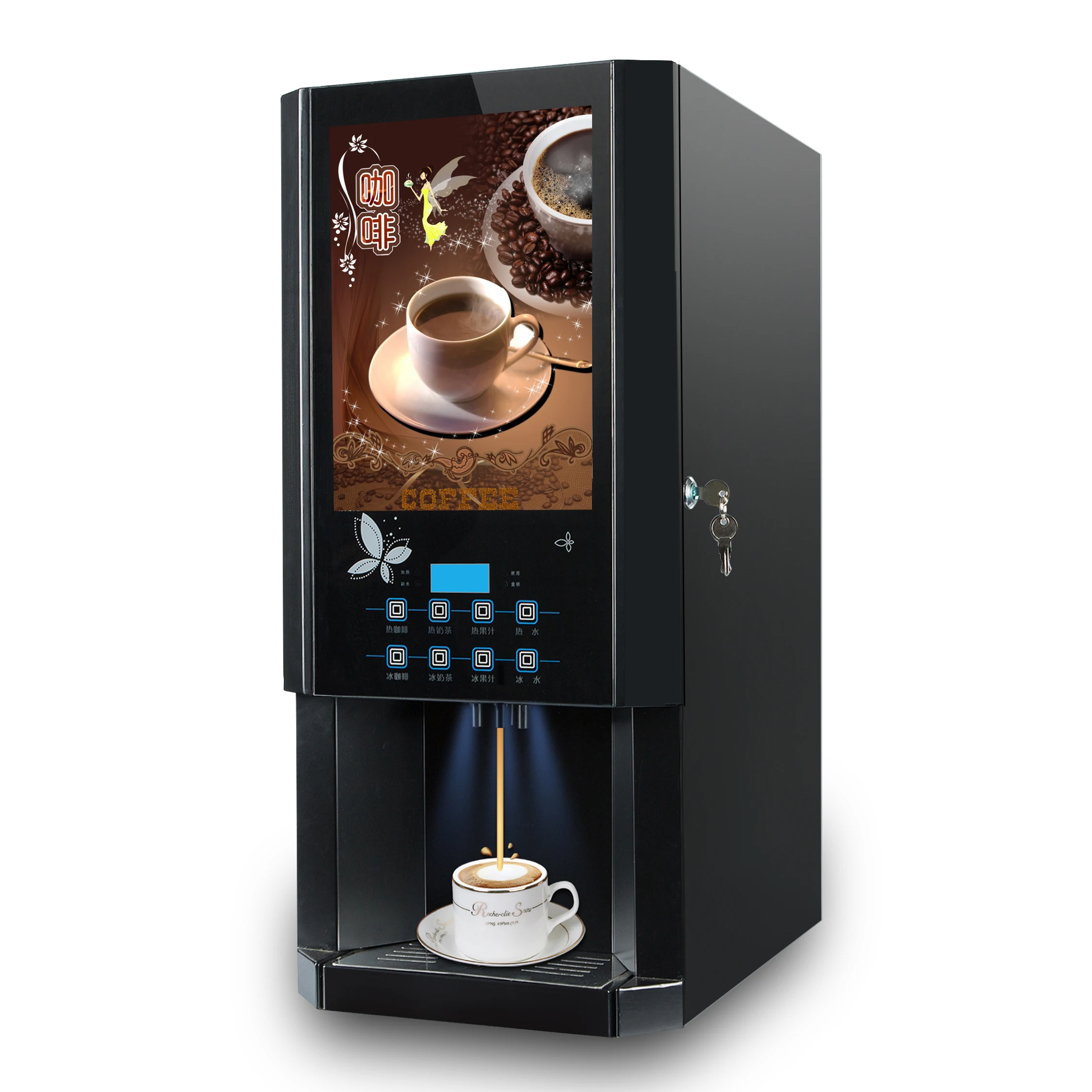 30SCW-8 Electronic Cooling System Cold Coffee Vending Machine Instant Style Desktop Coffee Dispenser Hot Cold Water