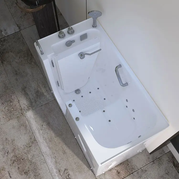 Wheelchair Accessible Freestanding Modern Acrylic Walk-in Bathtub Waterfall Soaking Function Drainer For Disabled Bathroom Use