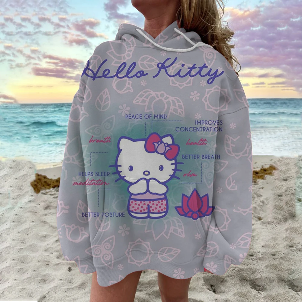 Sweat à capuche à manches longues Hello Kitty Kuromi pour femmes, vêtements de rue, haut Y2K, mode automne