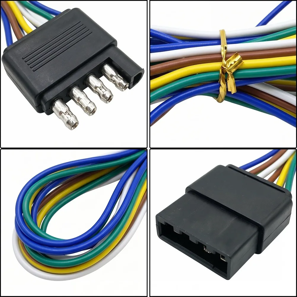 48in Trailer Wiring Harness For American 5-Pin Trailer Connector Extension Cable RV Tail Light Adapter For Recreational Vehicles
