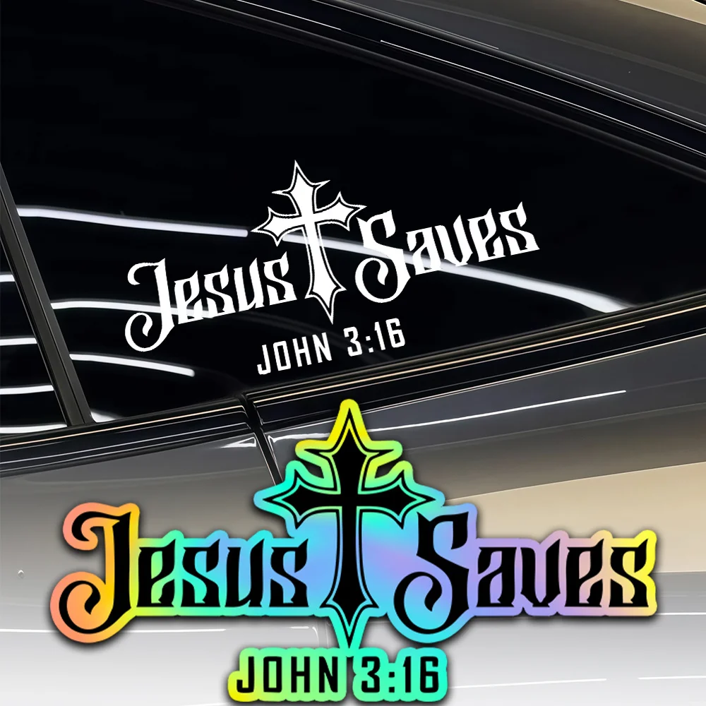 Holographic Jesus Saves Cross Vinyl Sticker JOHN 3:16, Waterproof Decal for Car Hood Window Trunk Motorcycle Fairing
