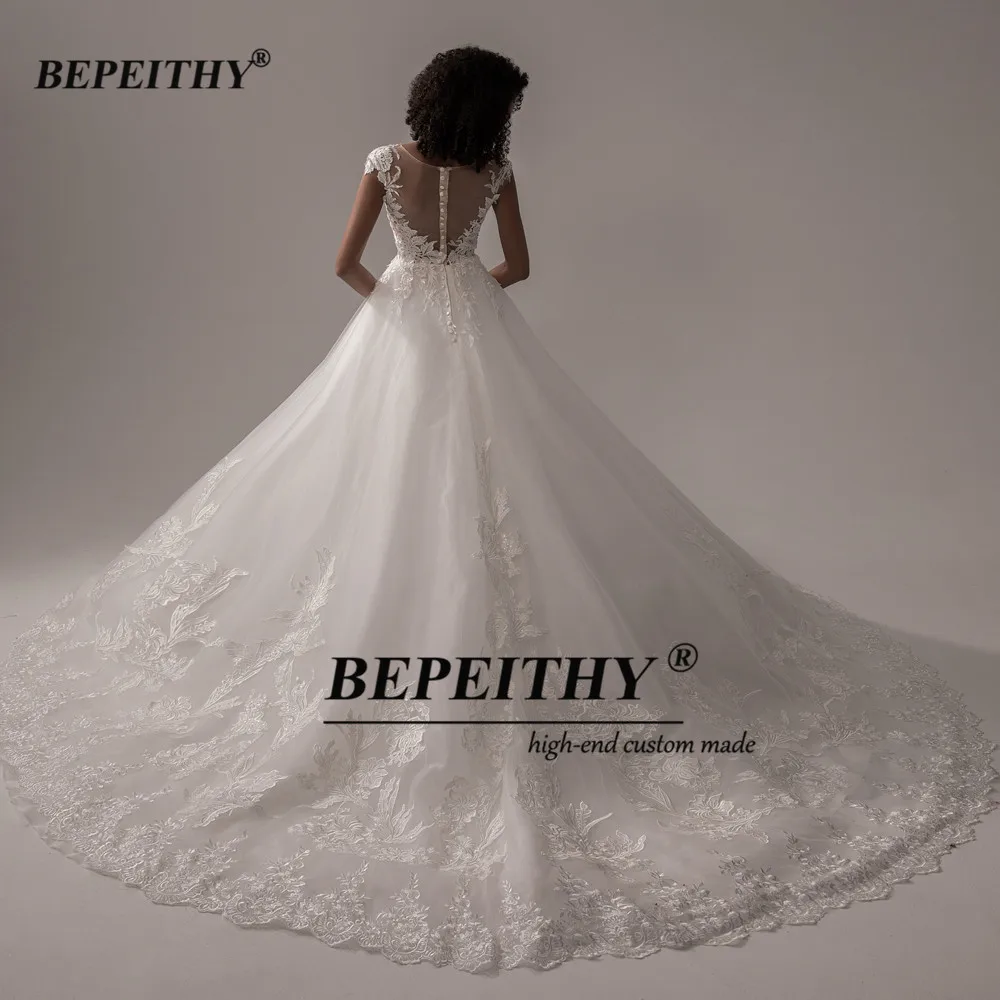 BEPEITHY-Robe de Mariée Trapèze en Dentelle pour Femme, Col Rond, Vintage, Ivoire, Patients, Quelle que soit la Personnalisation Haut de Gamme