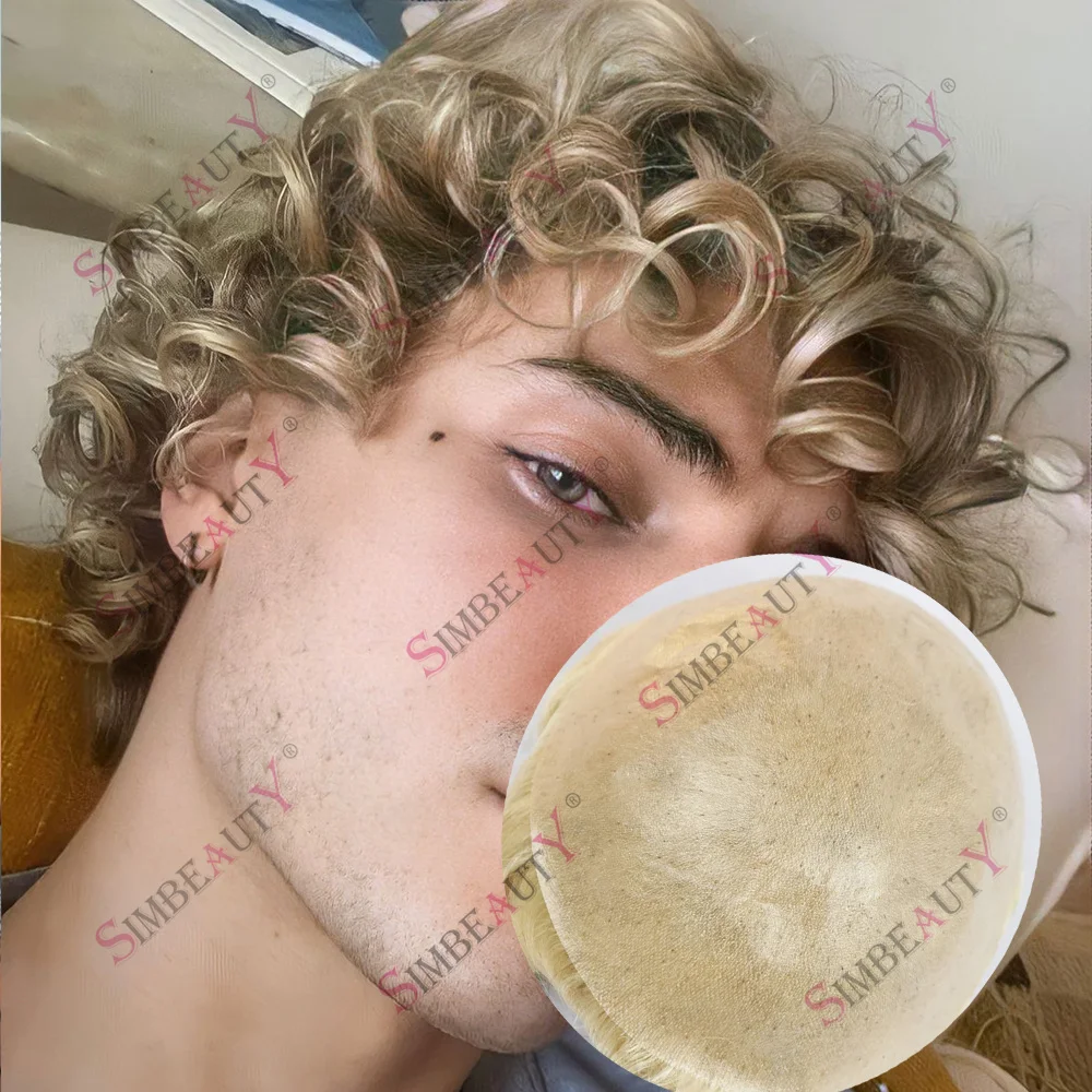 

Европейские человеческие волосы 22r # 20 # Мужской капиллярный протез из натуральных волос, цвет пепельный блонд с серым оттенком, тонкая основа 0.06 мм, система кудрявых волос 22 мм/24 мм