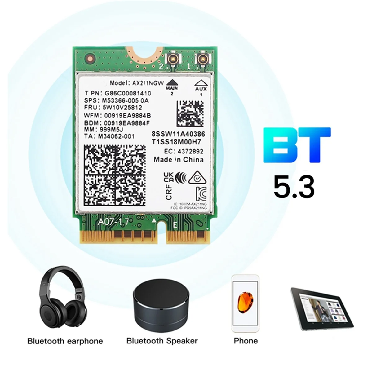 A52TAX211NGW WiFi 6E Tri Band 2.4G/5G/6Ghz Wireless Network Wifi Card Bluetooth 5.3 AX211 M.2 CNVio Wifi Wireless Card