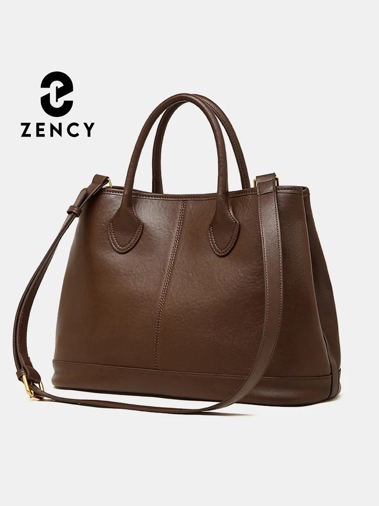 Zency Brown Women Handbags Genuine Leather Large Capacity Top-handle Bag Designer Luxury Crossbody Versatile Shoulder Tote Bag
